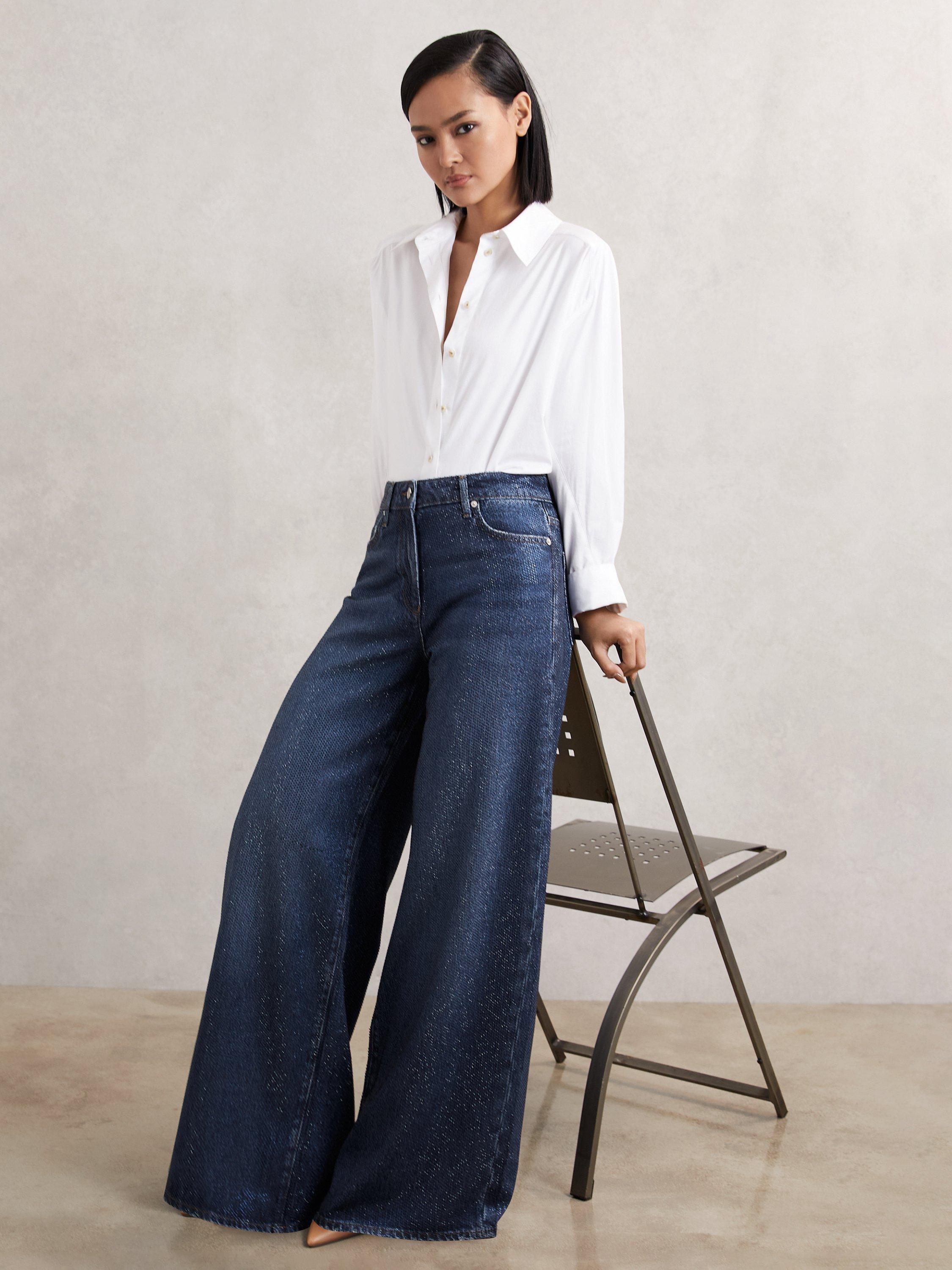 Product image 5 of 5, which shows Reiss Petite Mimi Embellished Jeans, Dark Blue, 26Pt