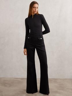 Reiss Ria Button Detail Flared Jeans, Black, Black