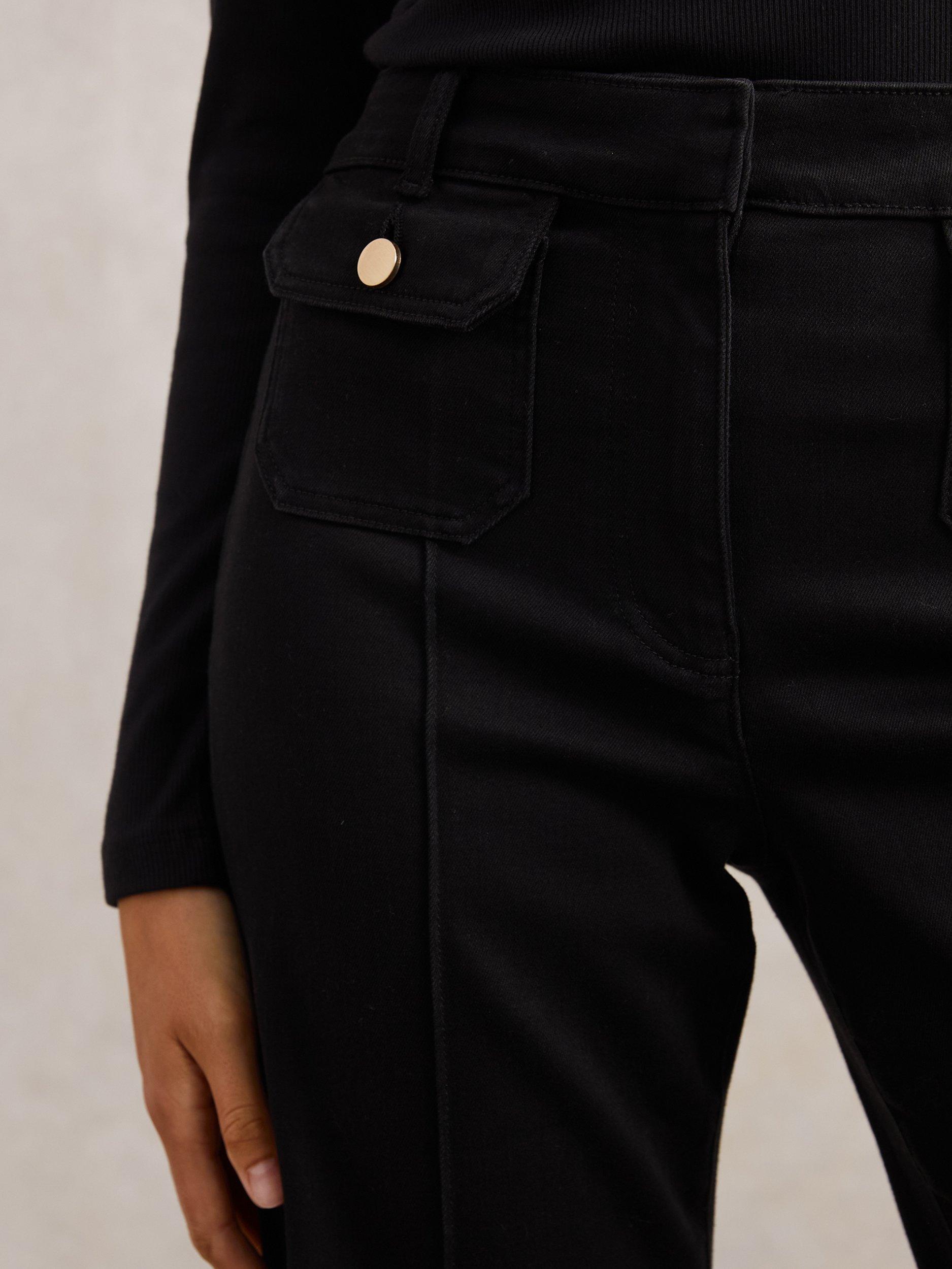 Product image 4 of 5, which shows Reiss Ria Button Detail Flared Jeans, Black, 29R