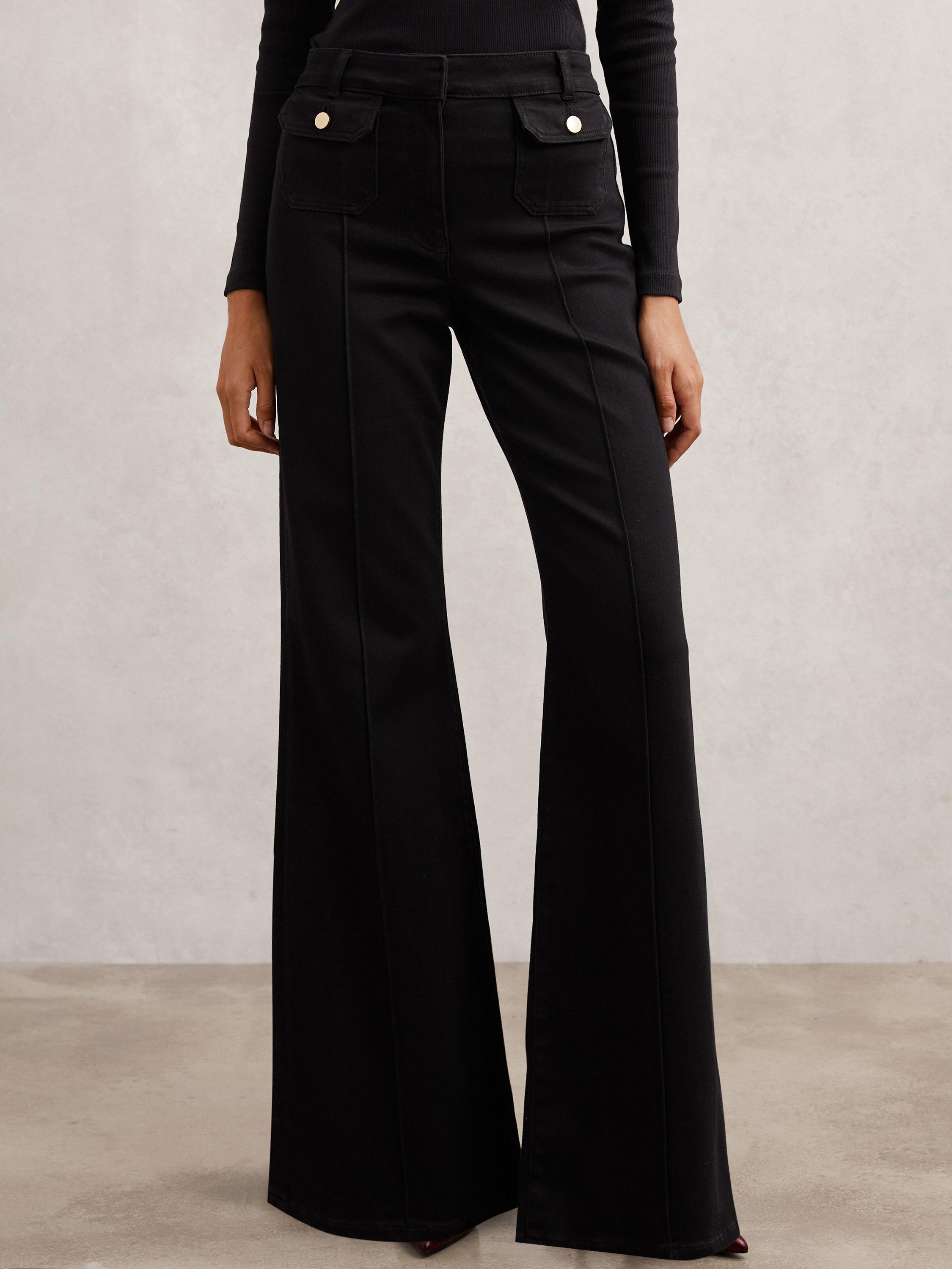 Product image 5 of 5, which shows Reiss Ria Button Detail Flared Jeans, Black, 29R
