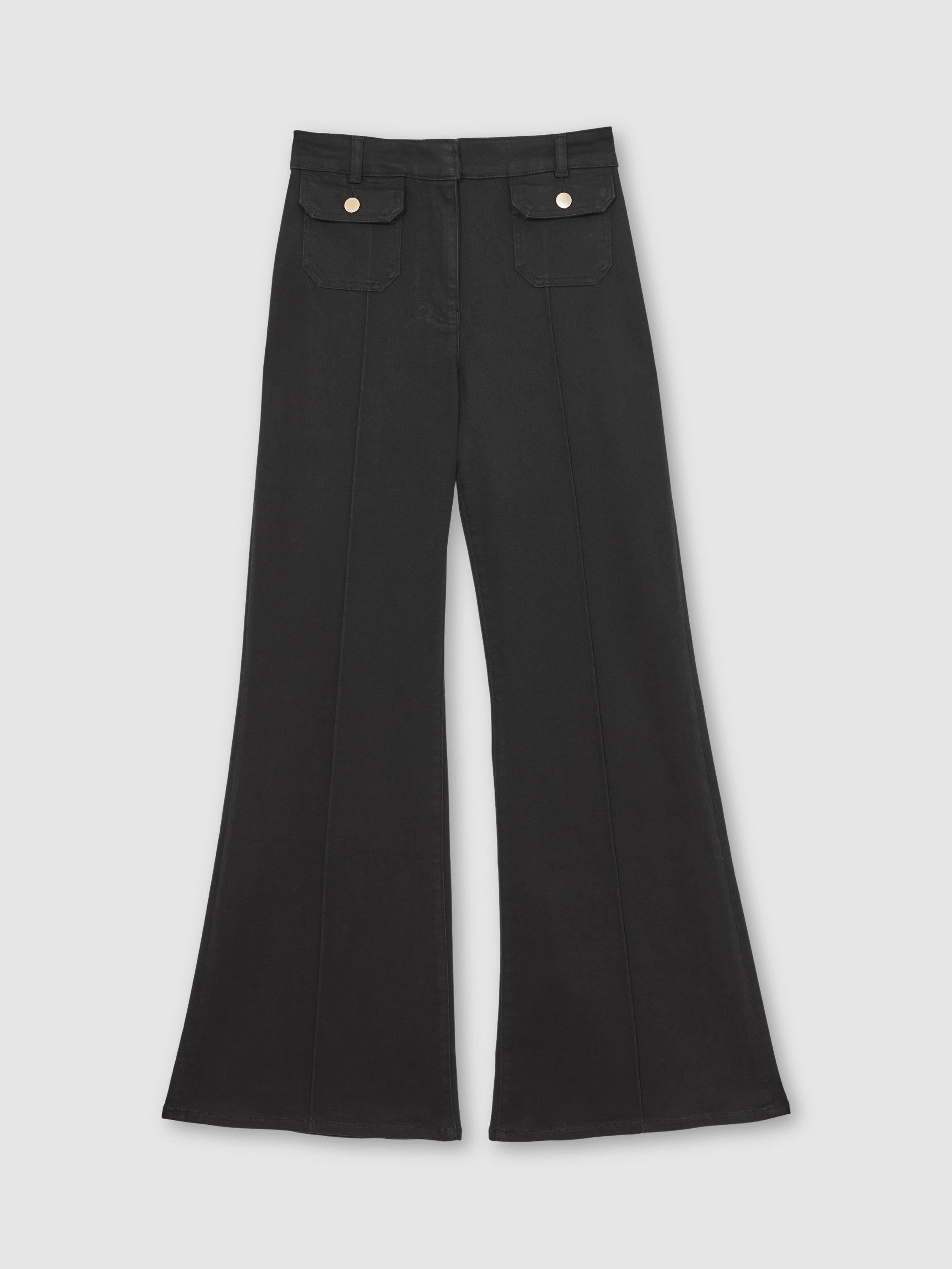 Product image 3 of 5, which shows Reiss Petite Ria Button Detail Flared Jeans, Black, 26Pt