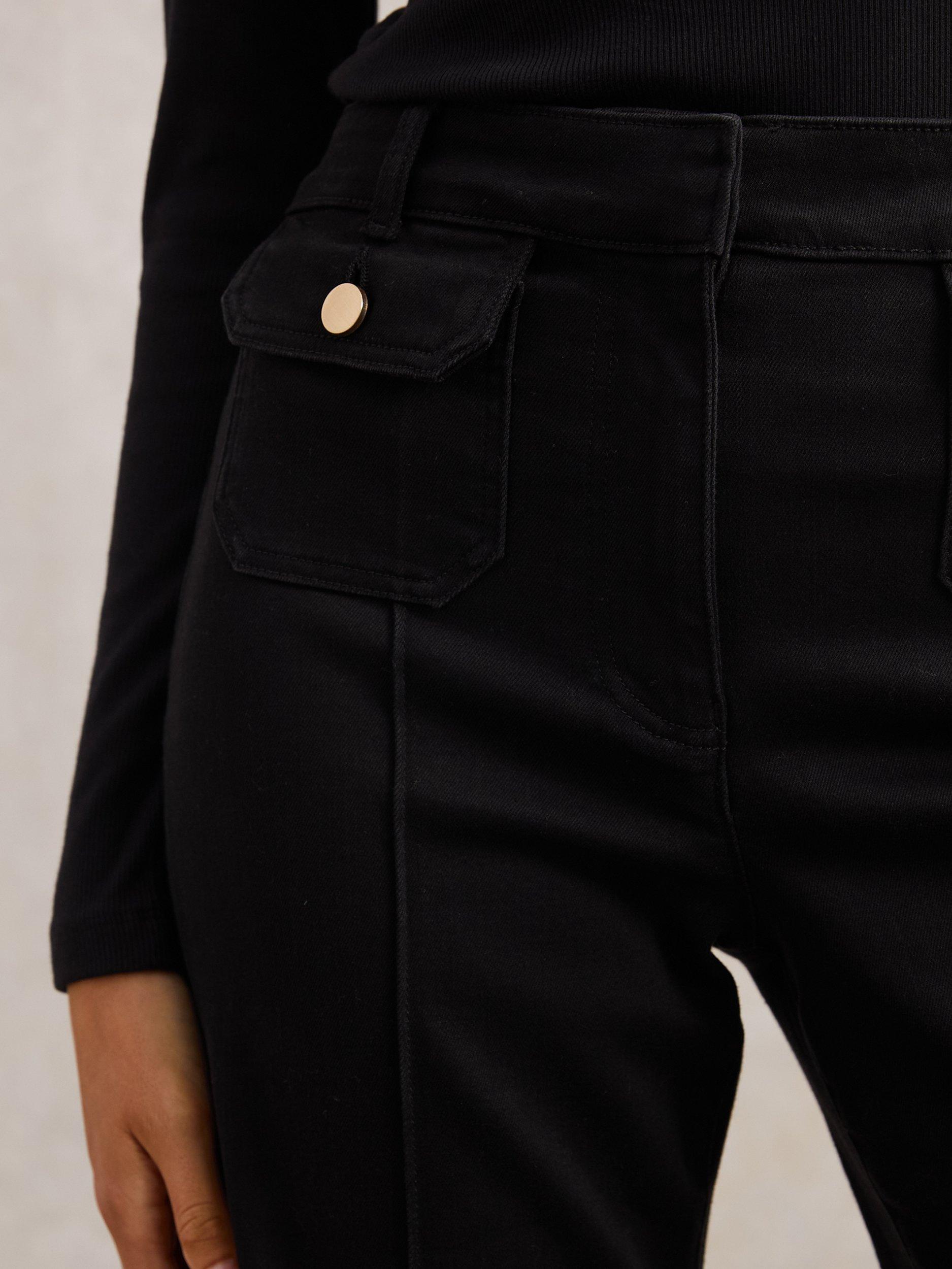 Product image 5 of 5, which shows Reiss Petite Ria Button Detail Flared Jeans, Black, 26Pt