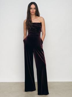 Reiss Andria Bandeau Velvet Jumpsuit, Burgundy, Burgundy