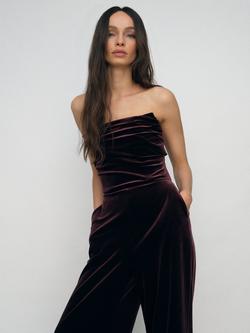 Reiss Petite Andria Bandeau Velvet Jumpsuit, Burgundy, Burgundy