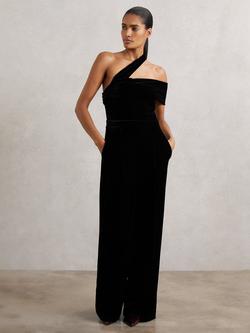 Reiss Petite Daria One Shoulder Velvet Jumpsuit, Black - view 2, Black