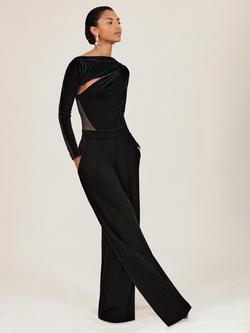 Reiss Karolina Cut Out Velvet Jumpsuit, Black, Black