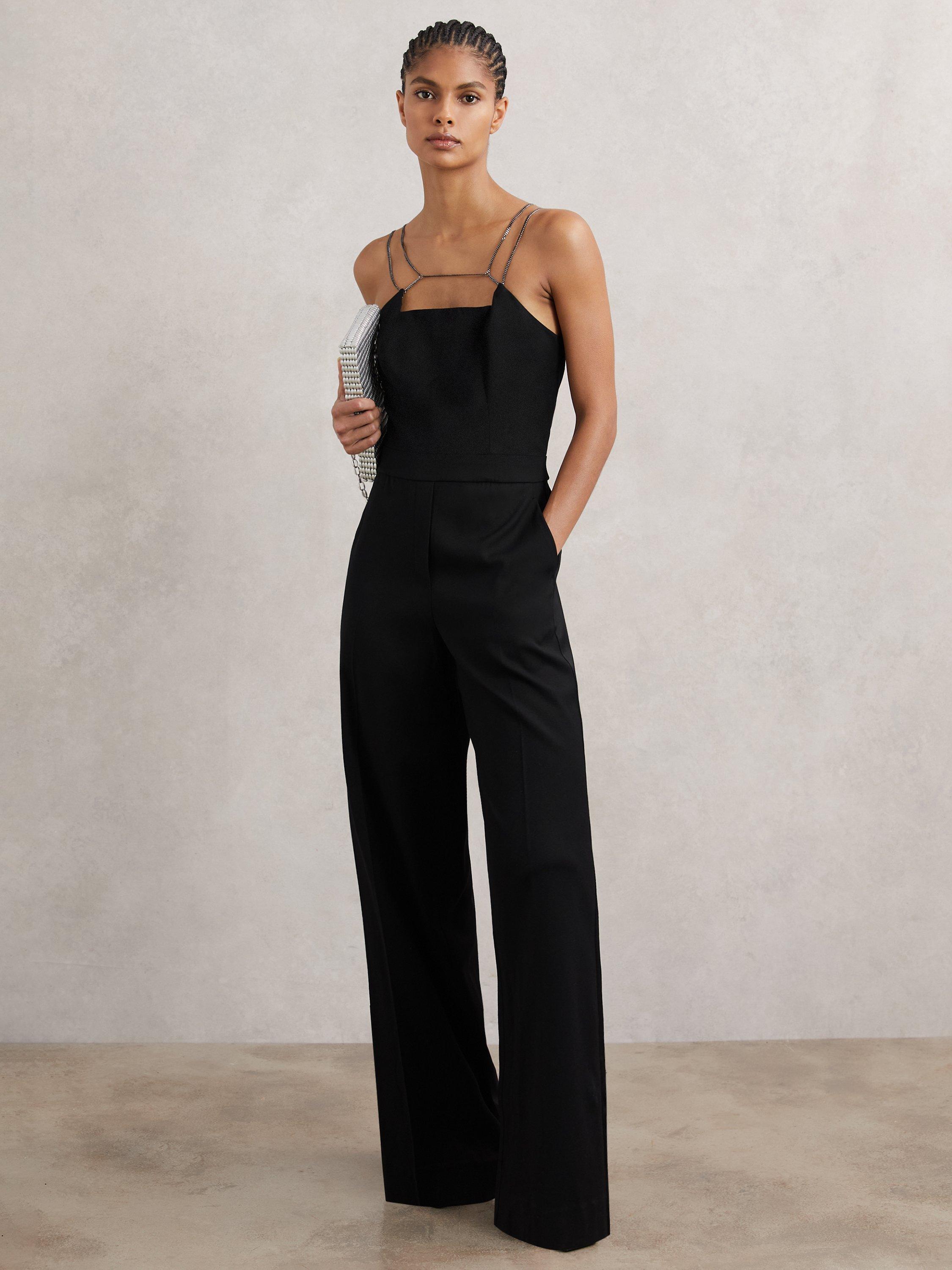 Product image 1 of 5, which shows Reiss Olara Chain Detail Jumpsuit, Black, 6
