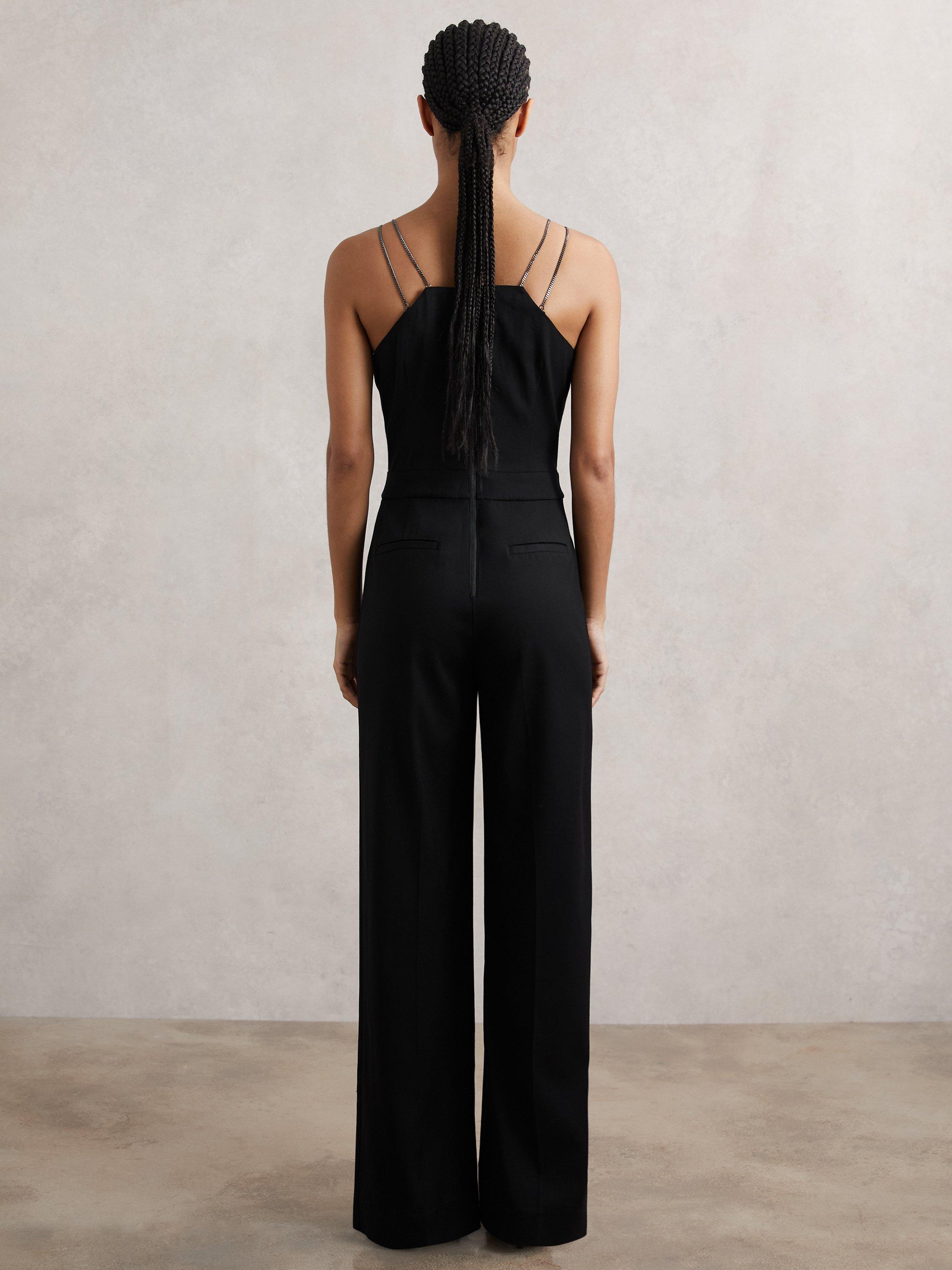 Product image 2 of 5, which shows Reiss Olara Chain Detail Jumpsuit, Black, 6