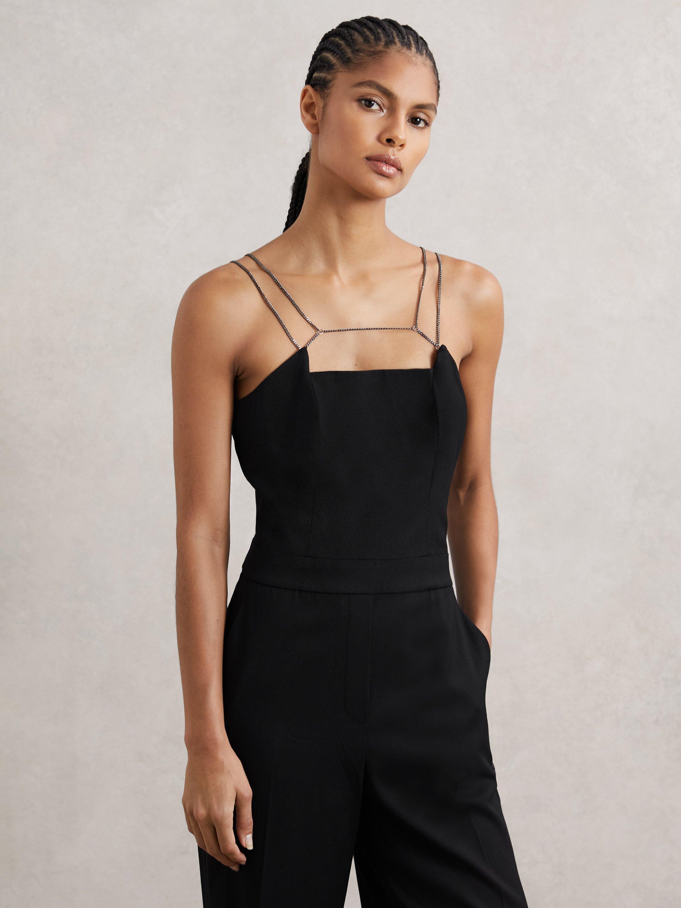 Product image 5 of 5, which shows Reiss Olara Chain Detail Jumpsuit, Black, 6
