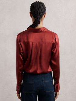 Reiss Ameira Silk-Satin Concealed-Placket Shirt - view 2, Dark Red