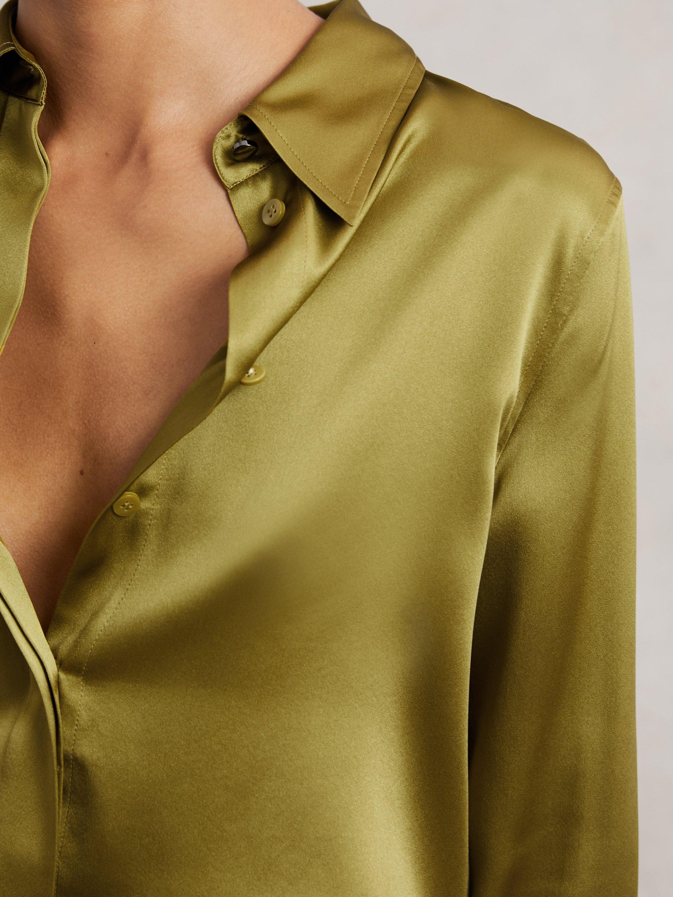 Product image 4 of 5, which shows Reiss Ameira Silk-Satin Concealed-Placket Shirt, Light Green, 6