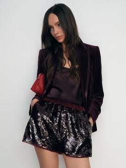Reiss Spence Sequin Shorts, Burgundy, Burgundy