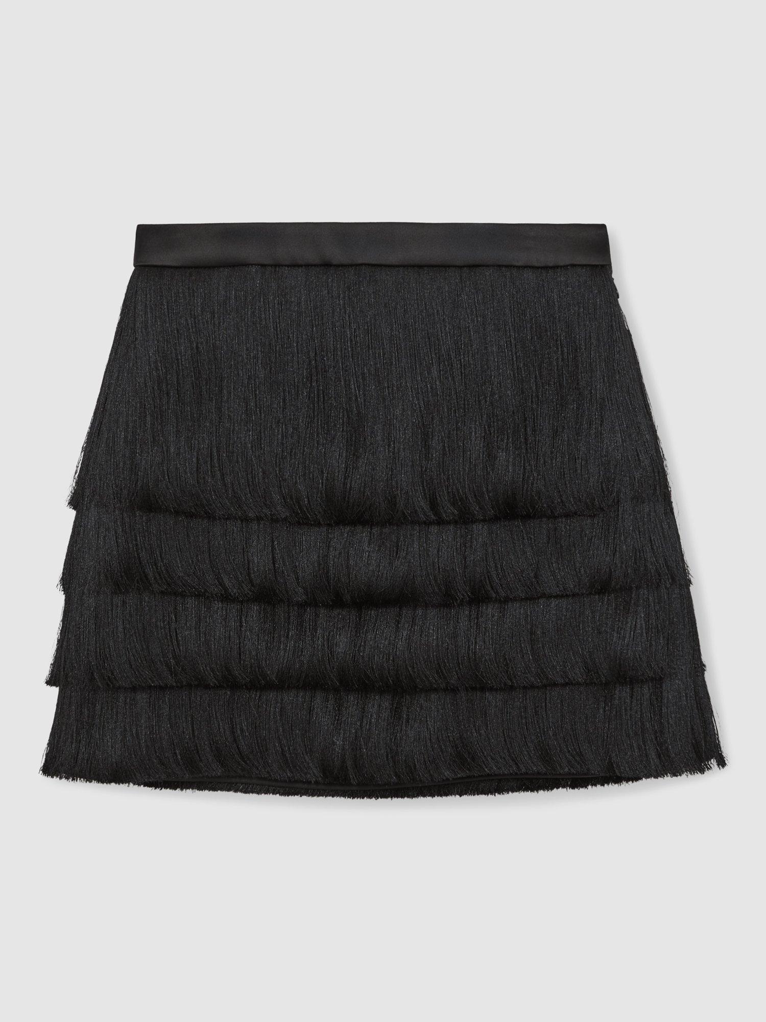 Product image 3 of 5, which shows Reiss Chloe Tiered A-Line Mini Skirt , Black, 10