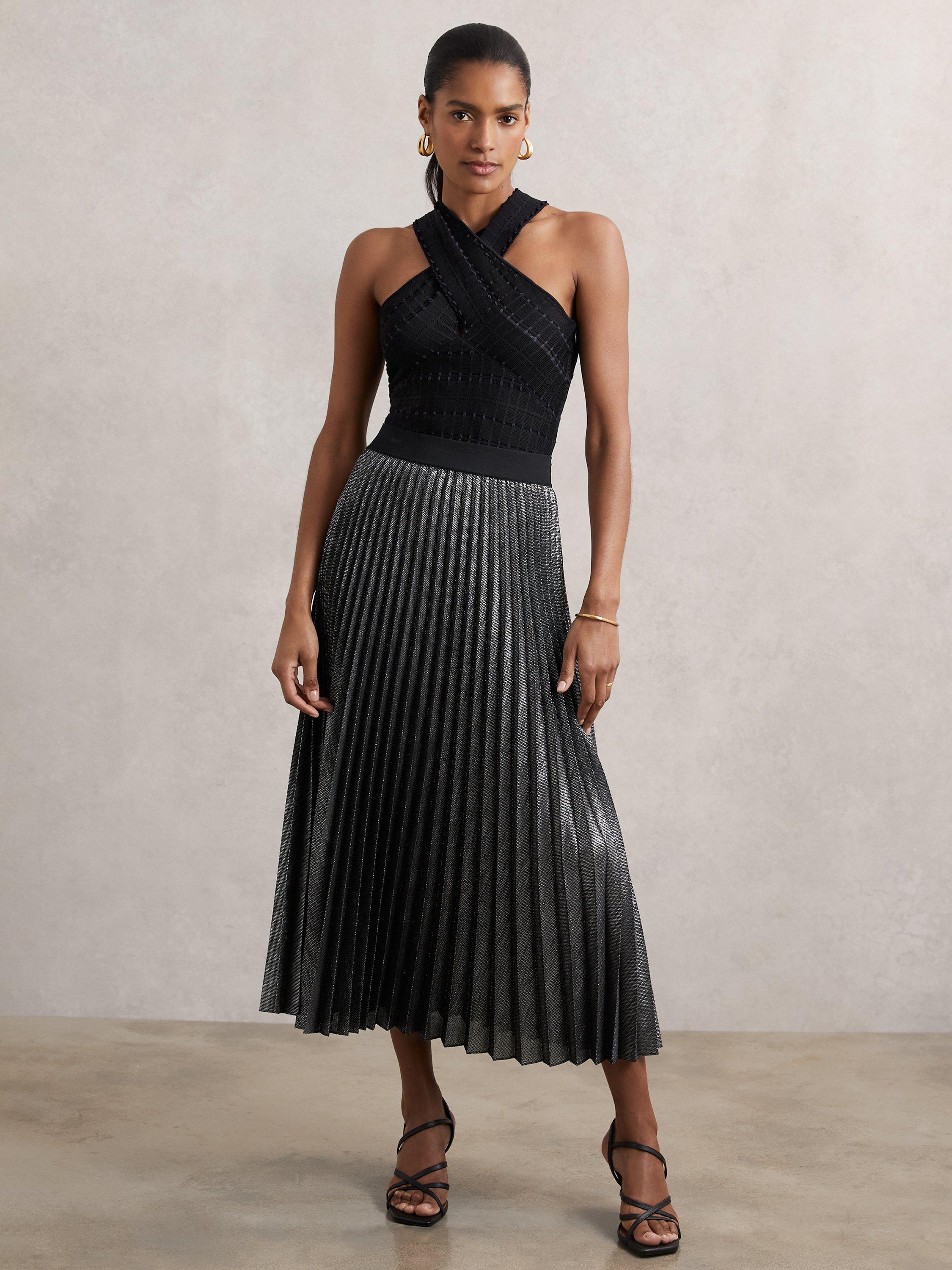 Product image 1 of 5, which shows Reiss Taylor Pleated Skirt, Charcoal Grey, 6