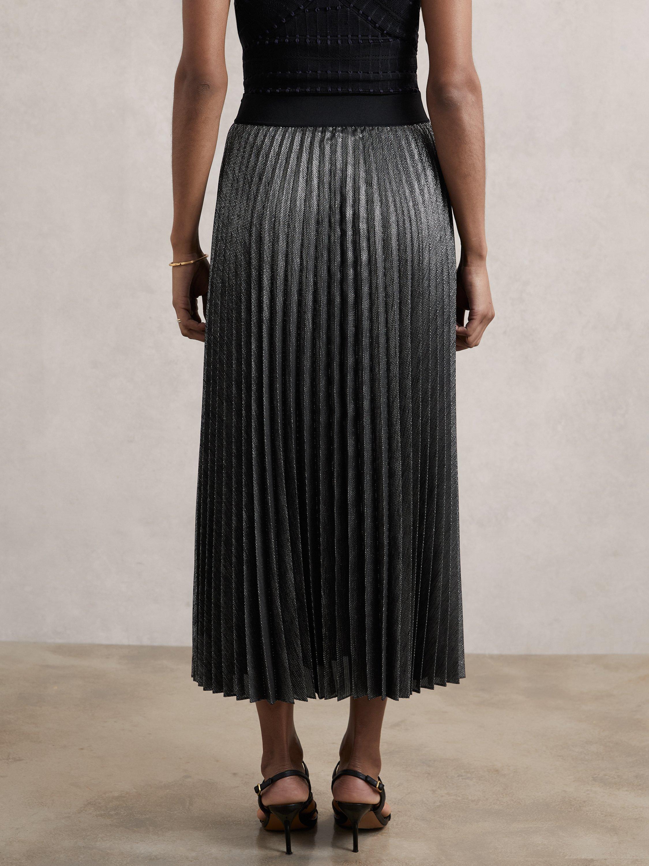 Product image 2 of 5, which shows Reiss Taylor Pleated Skirt, Charcoal Grey, 6
