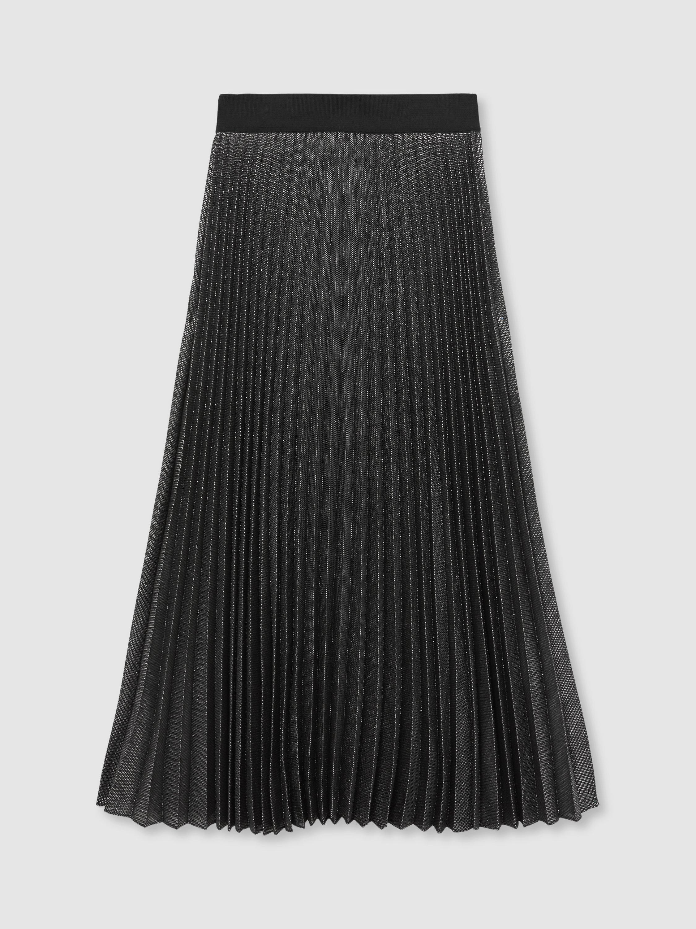 Product image 3 of 5, which shows Reiss Taylor Pleated Skirt, Charcoal Grey, 6