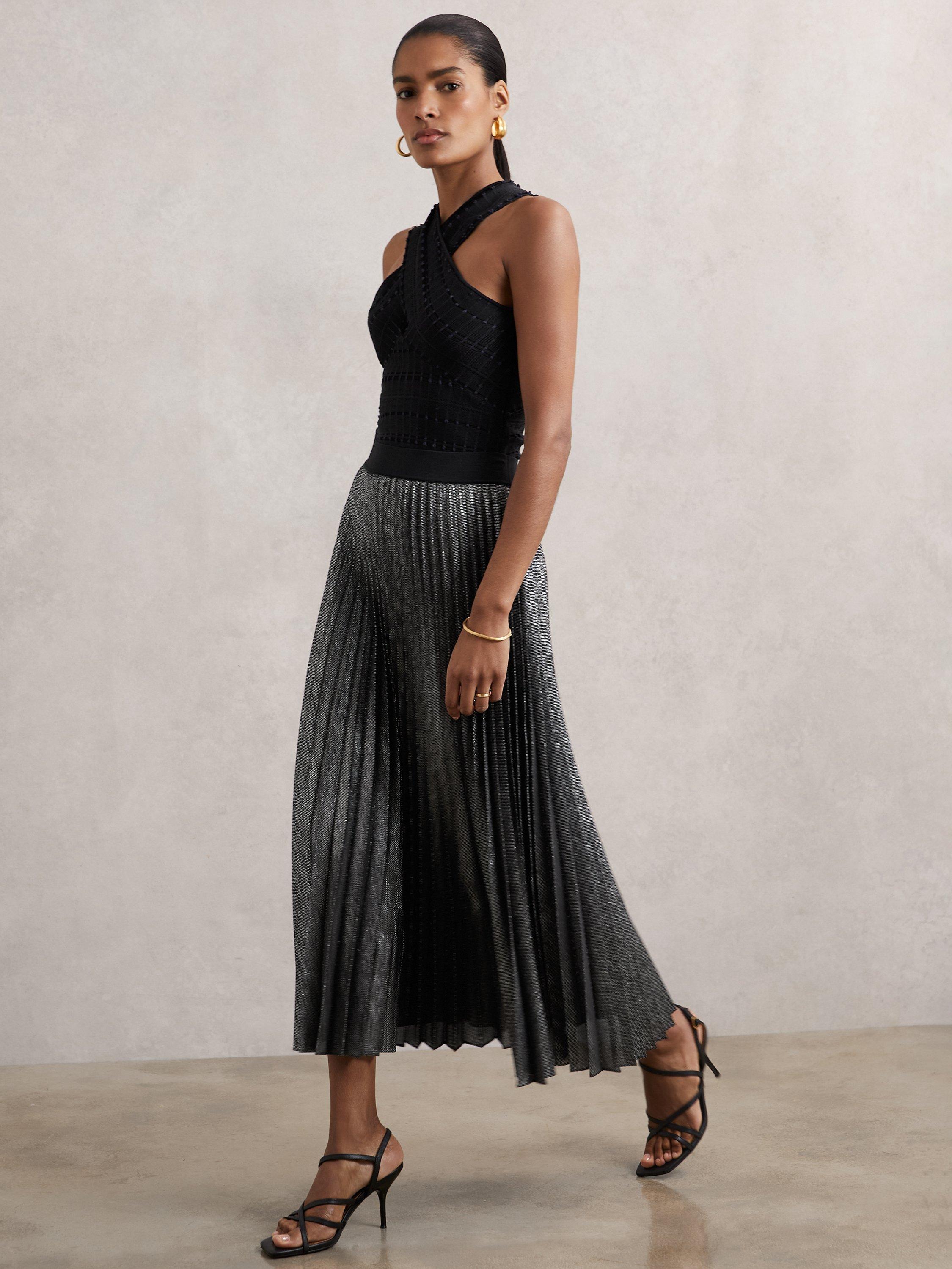 Product image 4 of 5, which shows Reiss Taylor Pleated Skirt, Charcoal Grey, 6