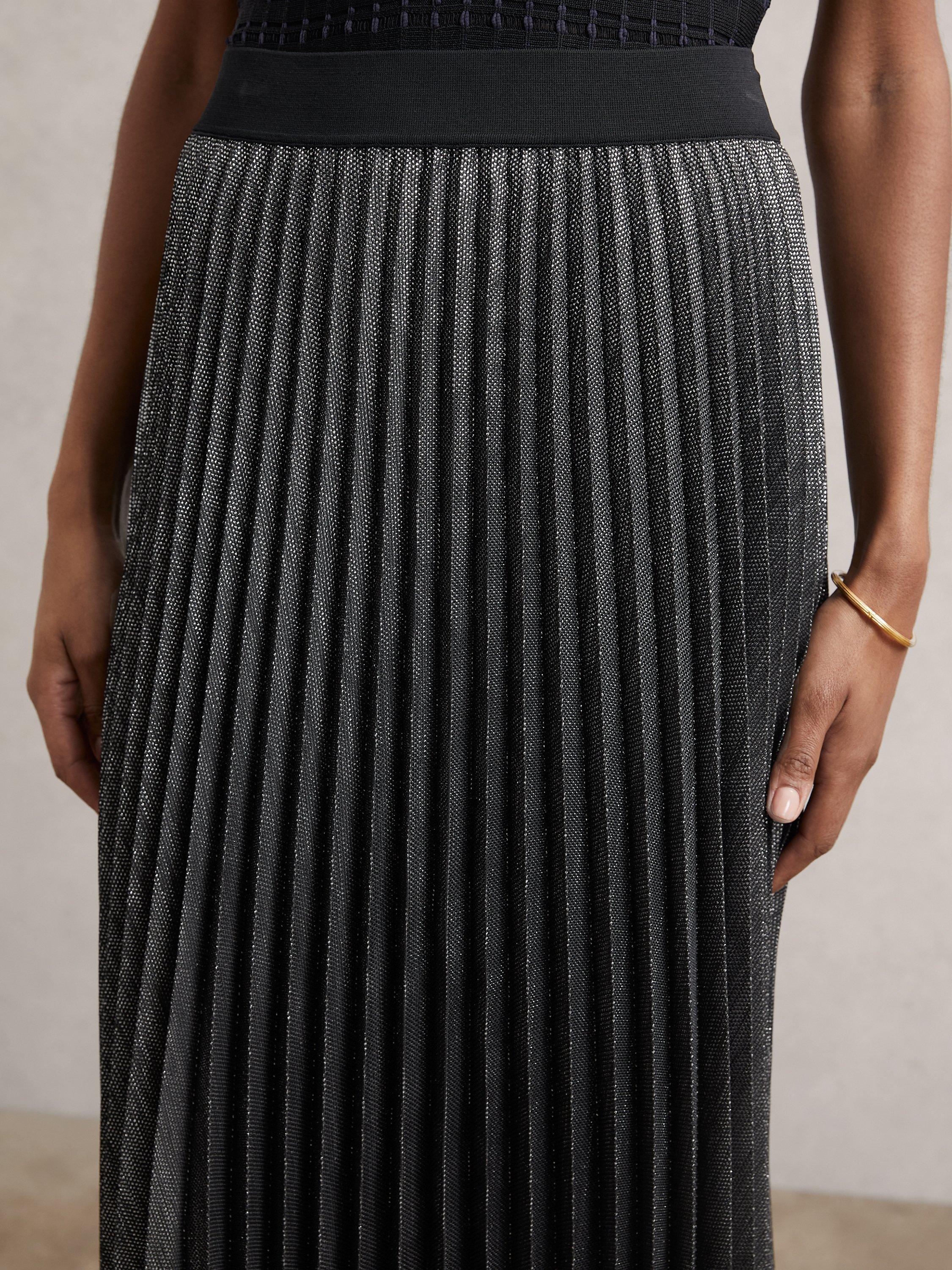 Product image 5 of 5, which shows Reiss Taylor Pleated Skirt, Charcoal Grey, 6