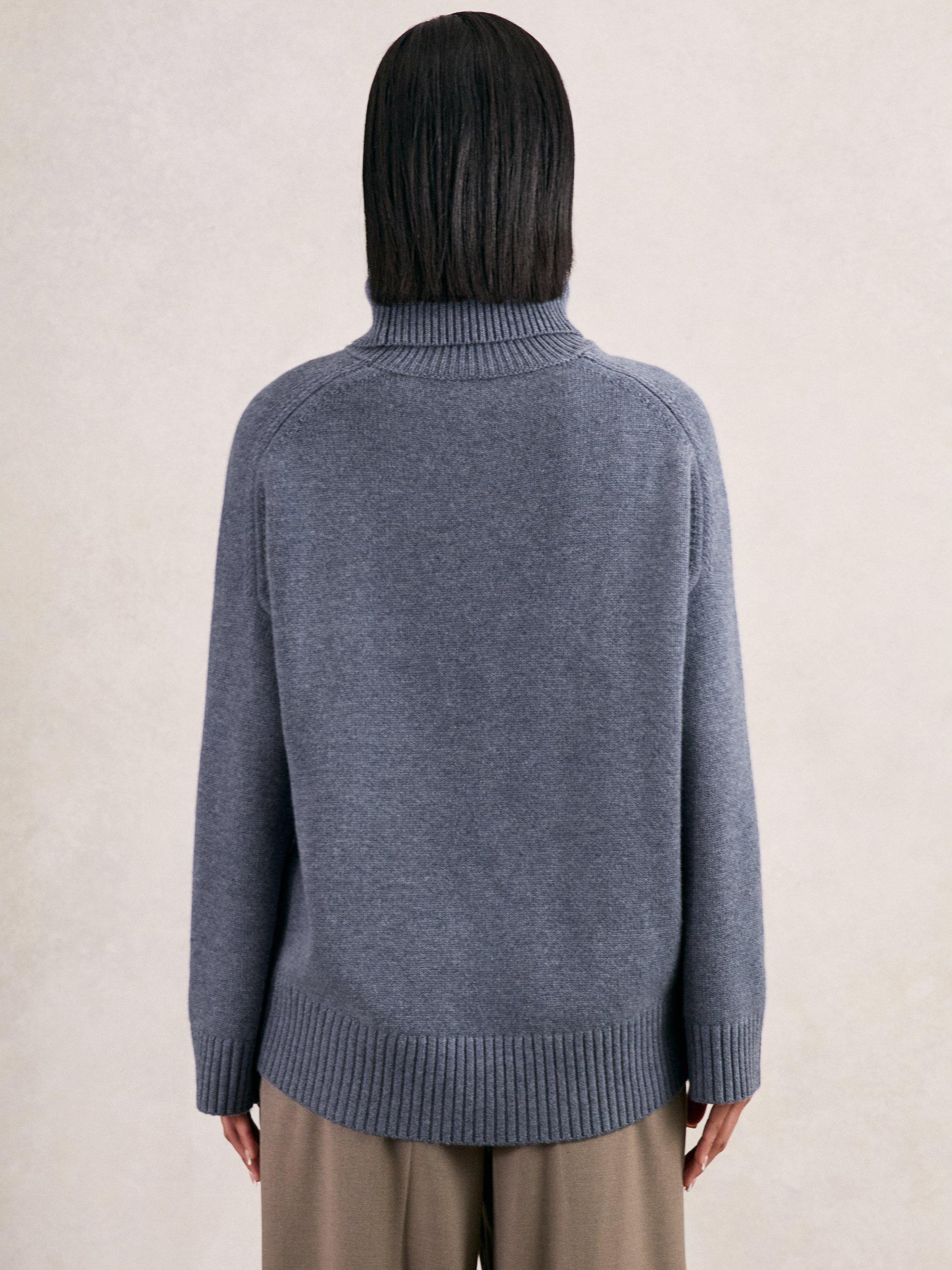 Product image 2 of 5, which shows Reiss Brooklyn Cashmere Blend Roll Neck Jumper , Blue Marl, M