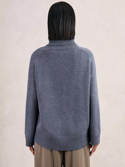Reiss Brooklyn Cashmere Blend Roll Neck Jumper - view 2, Blue Marl