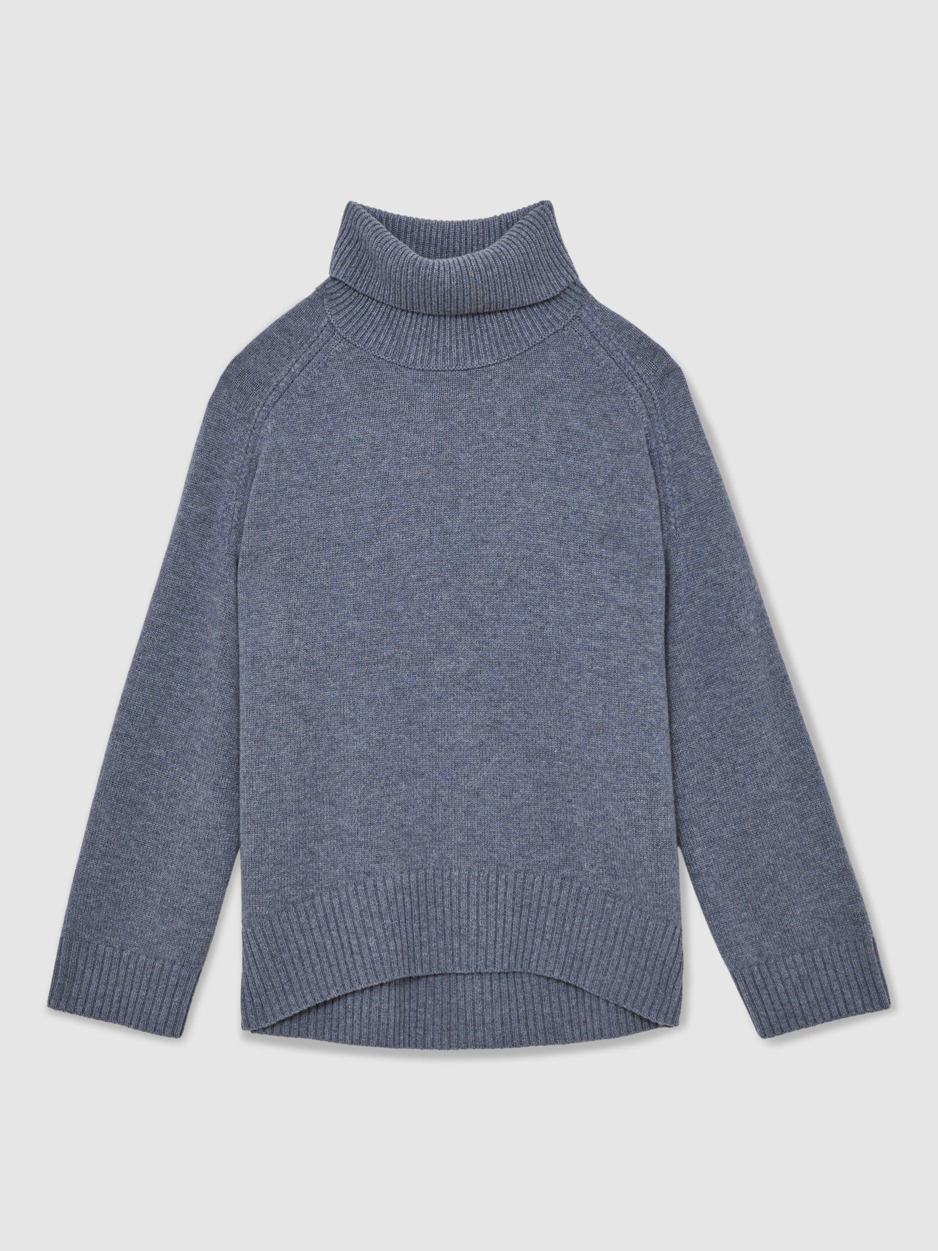 Product image 3 of 5, which shows Reiss Brooklyn Cashmere Blend Roll Neck Jumper , Blue Marl, M