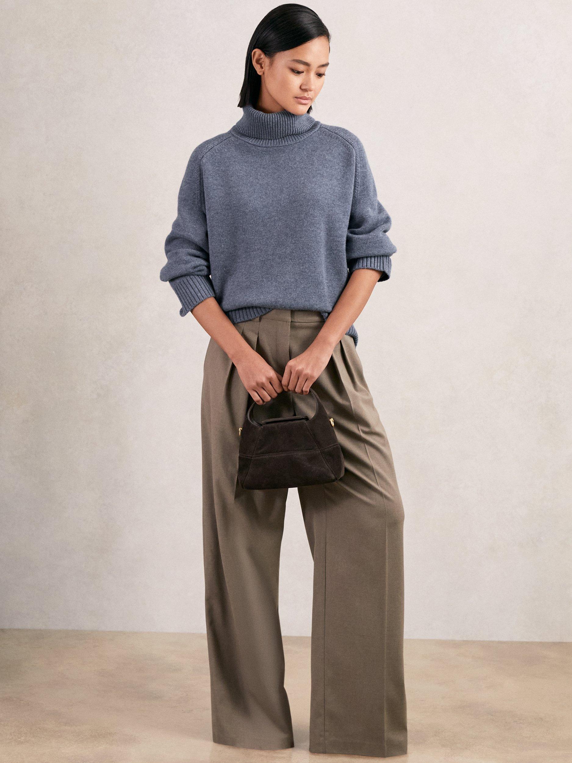 Product image 5 of 5, which shows Reiss Brooklyn Cashmere Blend Roll Neck Jumper , Blue Marl, M