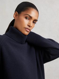 Reiss Brooklyn Cashmere Blend Roll Neck Jumper - view 2, Navy
