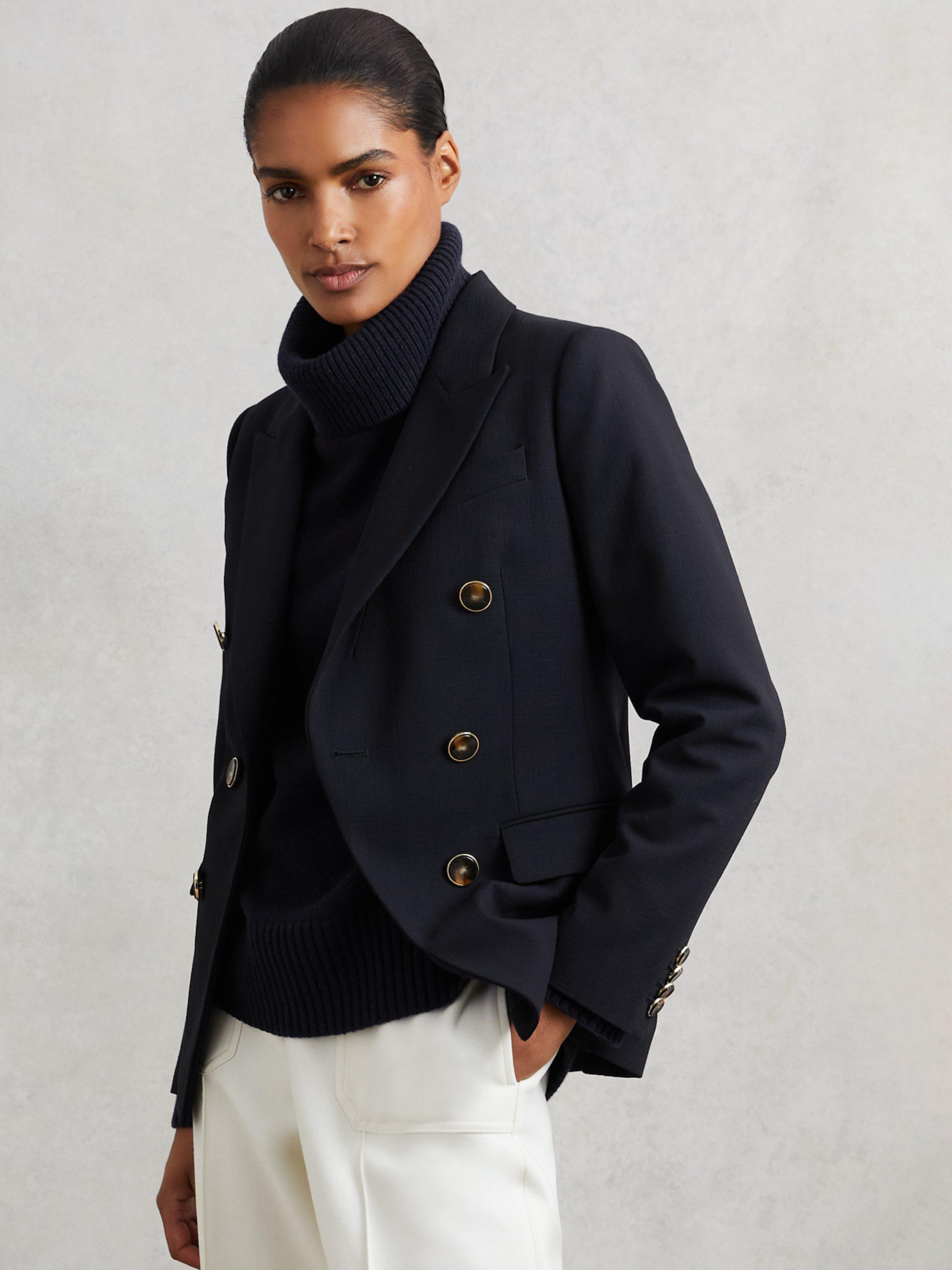 Product image 4 of 5, which shows Reiss Brooklyn Cashmere Blend Roll Neck Jumper , Navy, XS