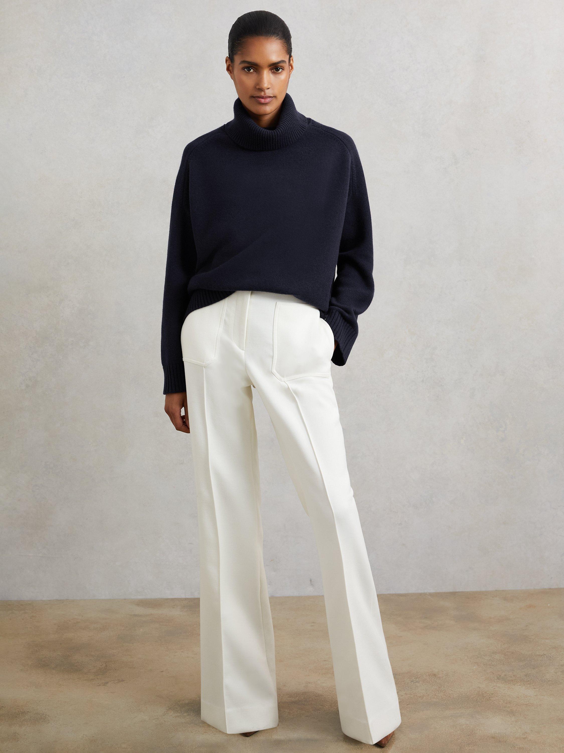 Product image 5 of 5, which shows Reiss Brooklyn Cashmere Blend Roll Neck Jumper , Navy, XS