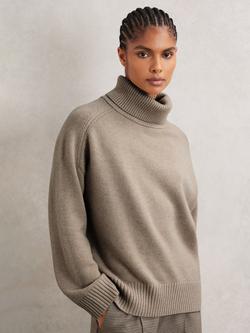 Reiss Brooklyn Cashmere Blend Roll Neck Jumper, Oatmeal Neutral