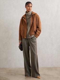 Reiss Brooklyn Cashmere Blend Roll Neck Jumper - view 2, Oatmeal Neutral