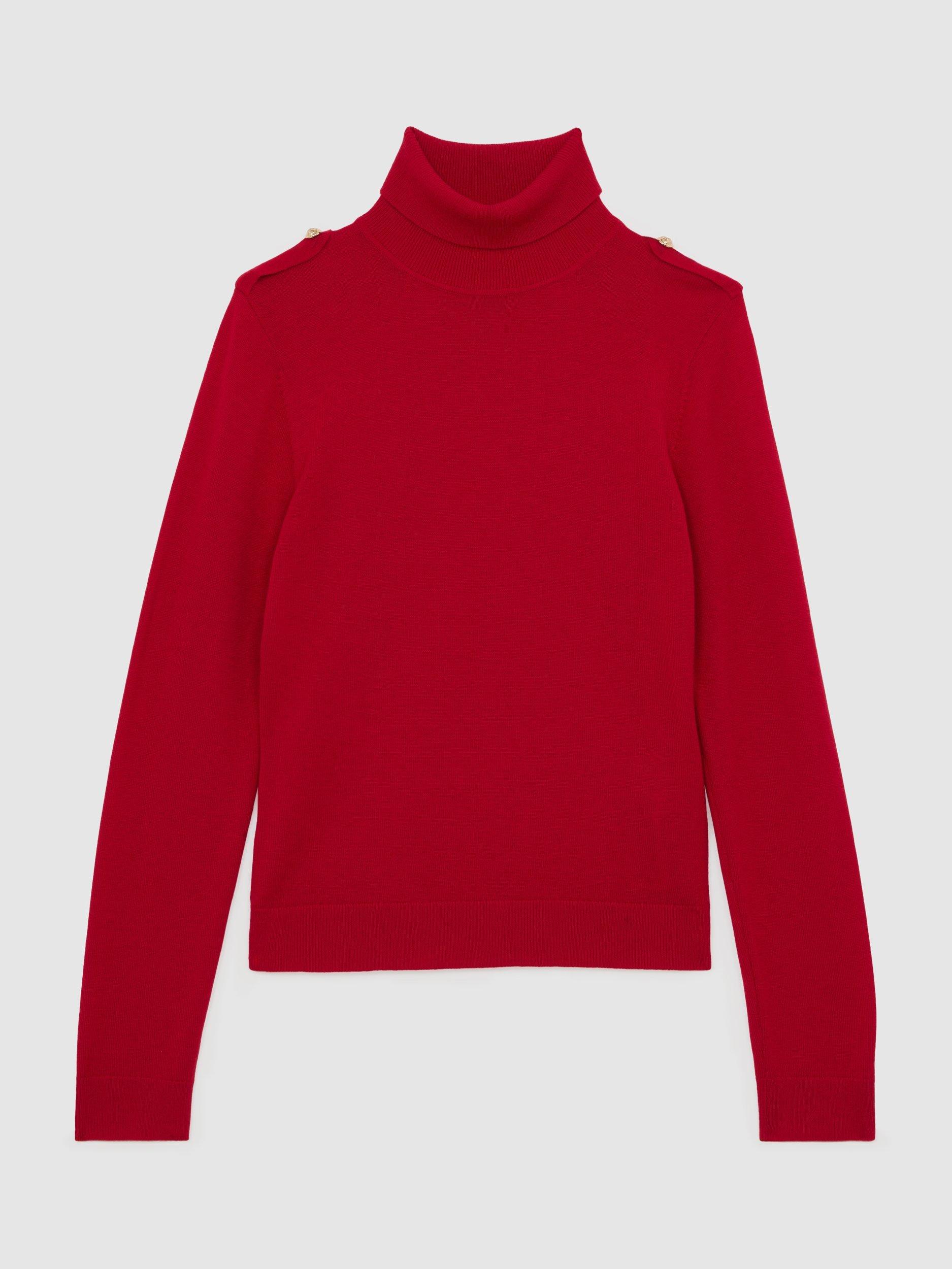 Product image 3 of 5, which shows Reiss Corrine Pure Wool Jumper, Red, S