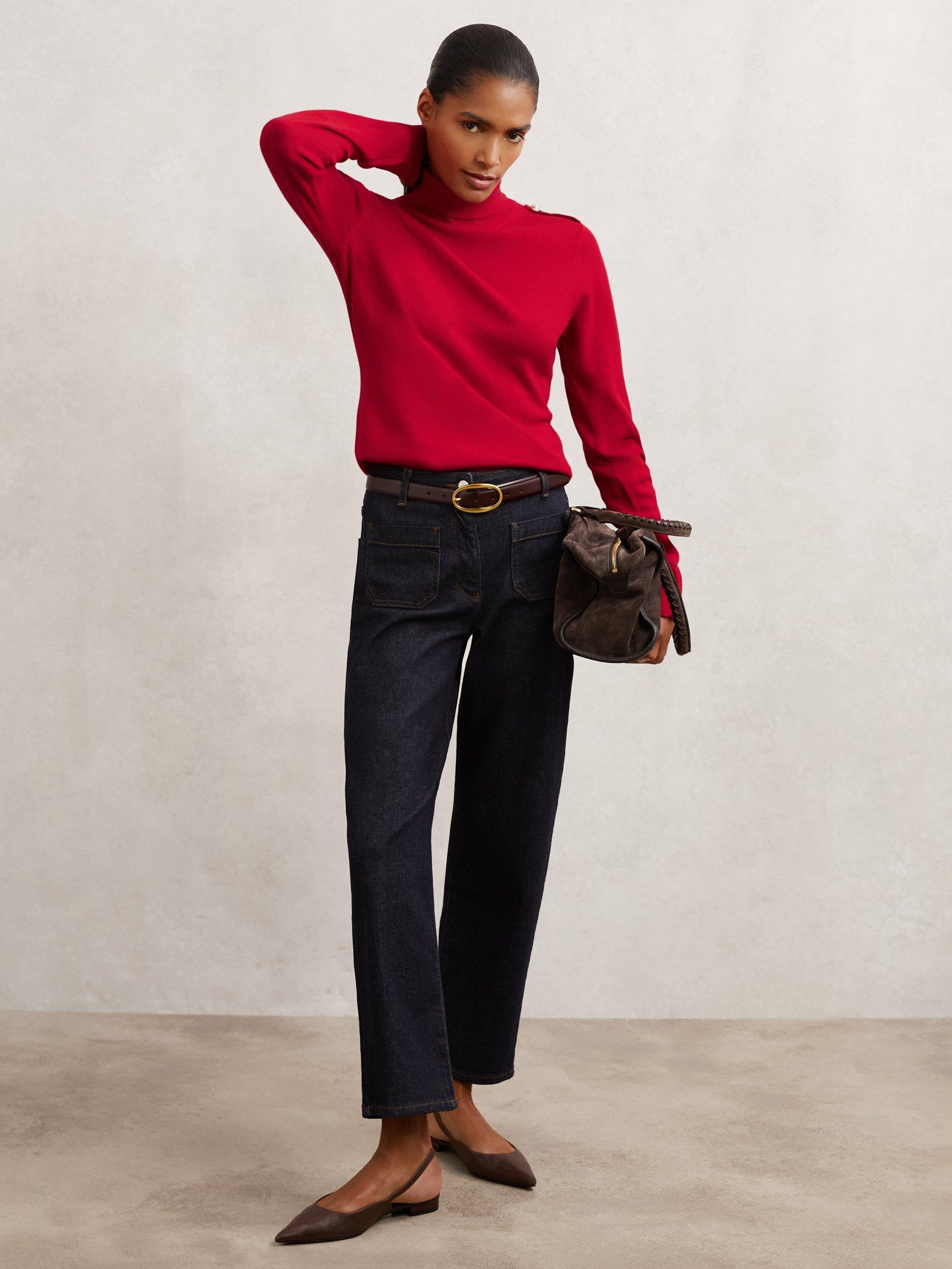 Product image 5 of 5, which shows Reiss Corrine Pure Wool Jumper, Red, S