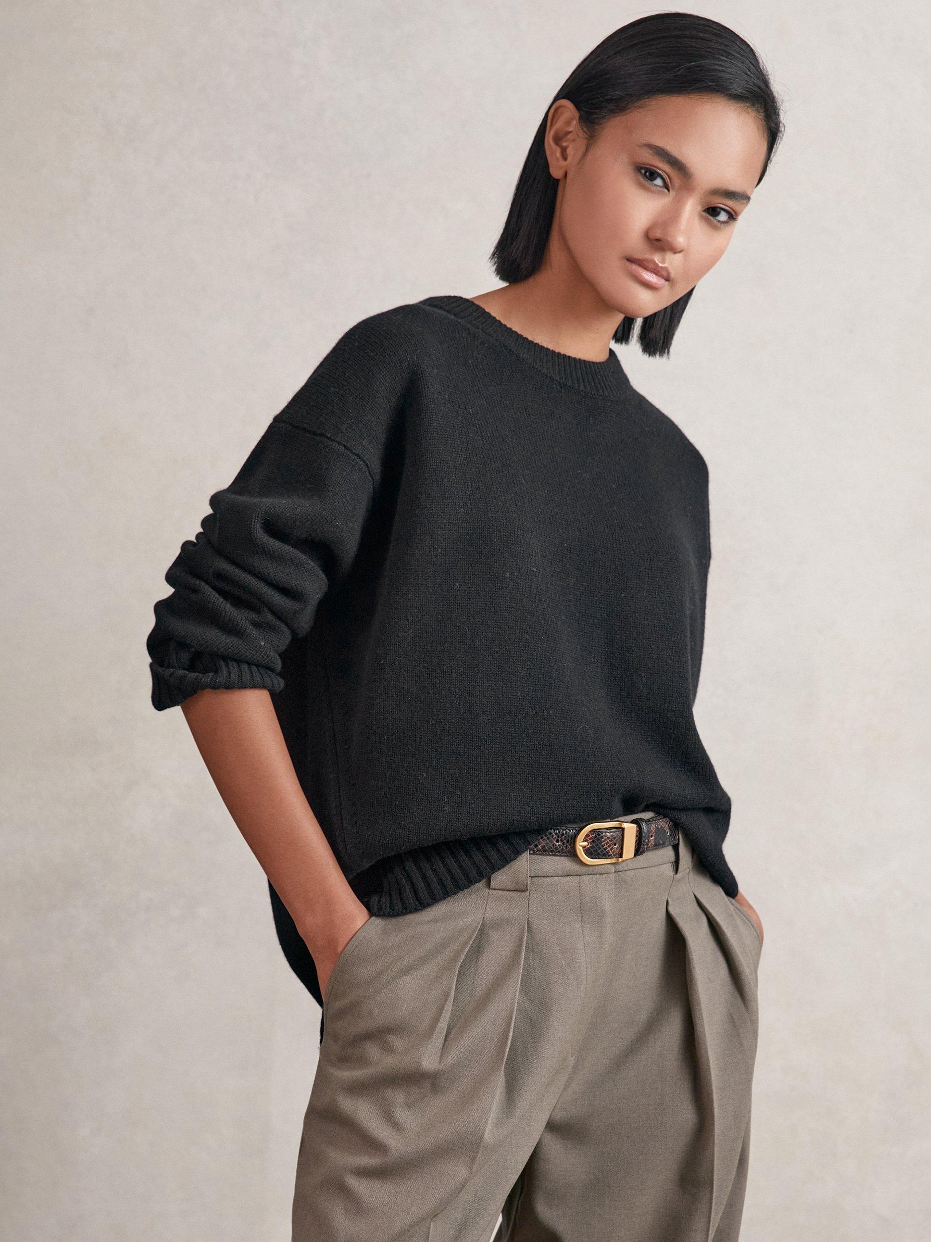 Product image 1 of 5, which shows Reiss Ella Crew Neck Wool Rich Jumper, Black, XS
