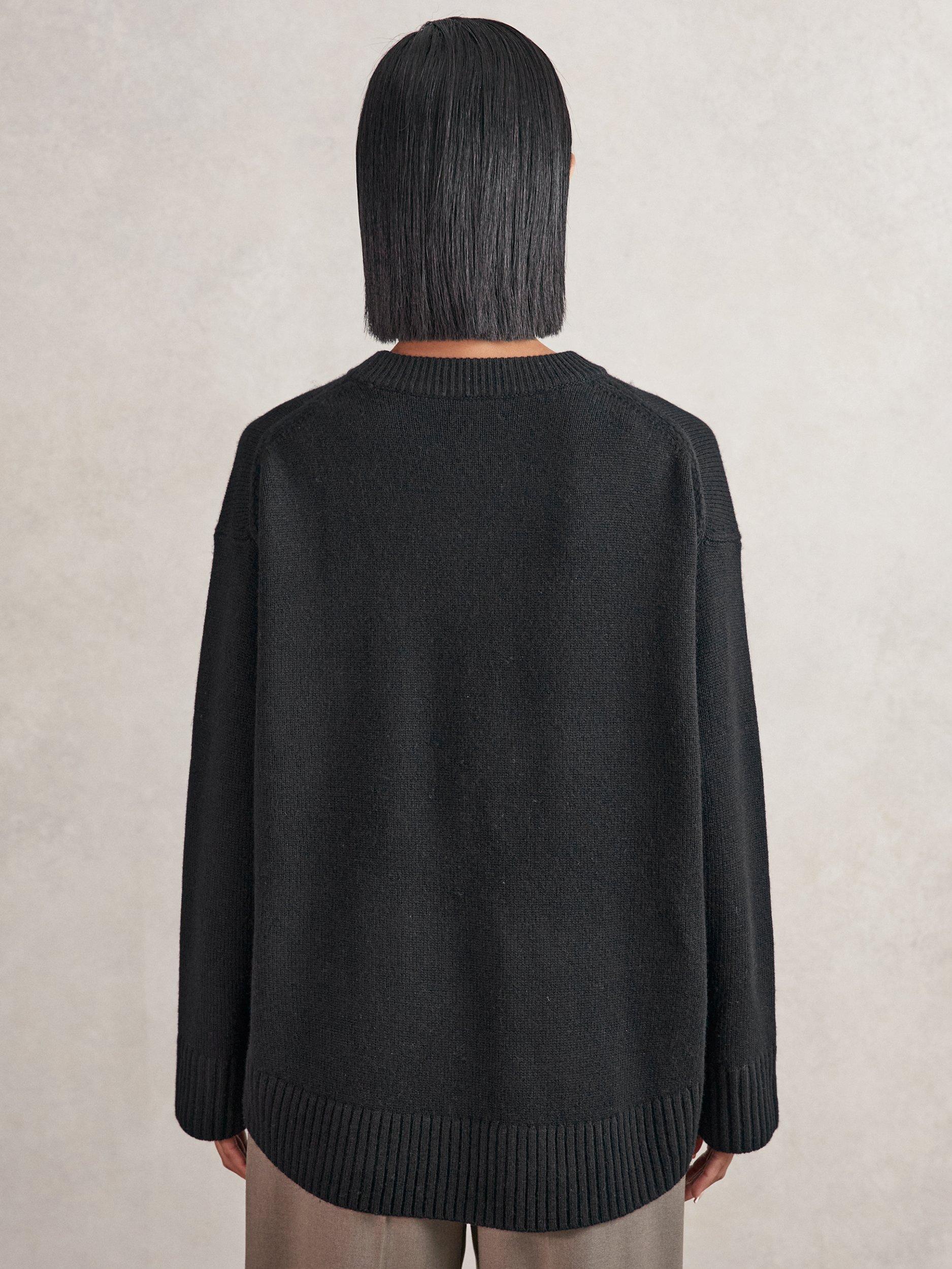 Product image 2 of 5, which shows Reiss Ella Crew Neck Wool Rich Jumper, Black, XS