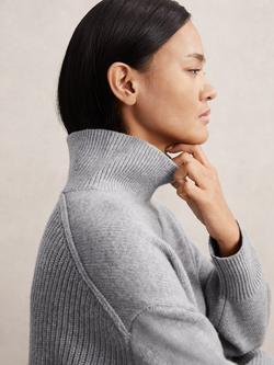 Reiss Harri Funnel Neck Pure Wool Jumper, Grey - view 2, Grey