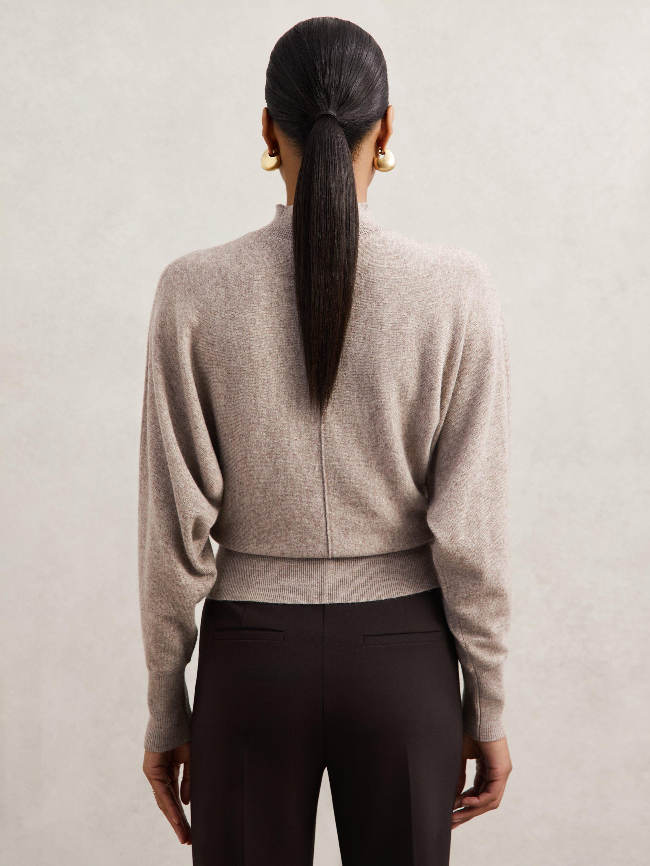 Product image 2 of 5, which shows Reiss Susie Funnel Neck Wool Blend Jumper, Neutral, S