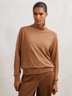 Reiss Wendy Roll Neck Pure Wool Jumper, Camel, Camel
