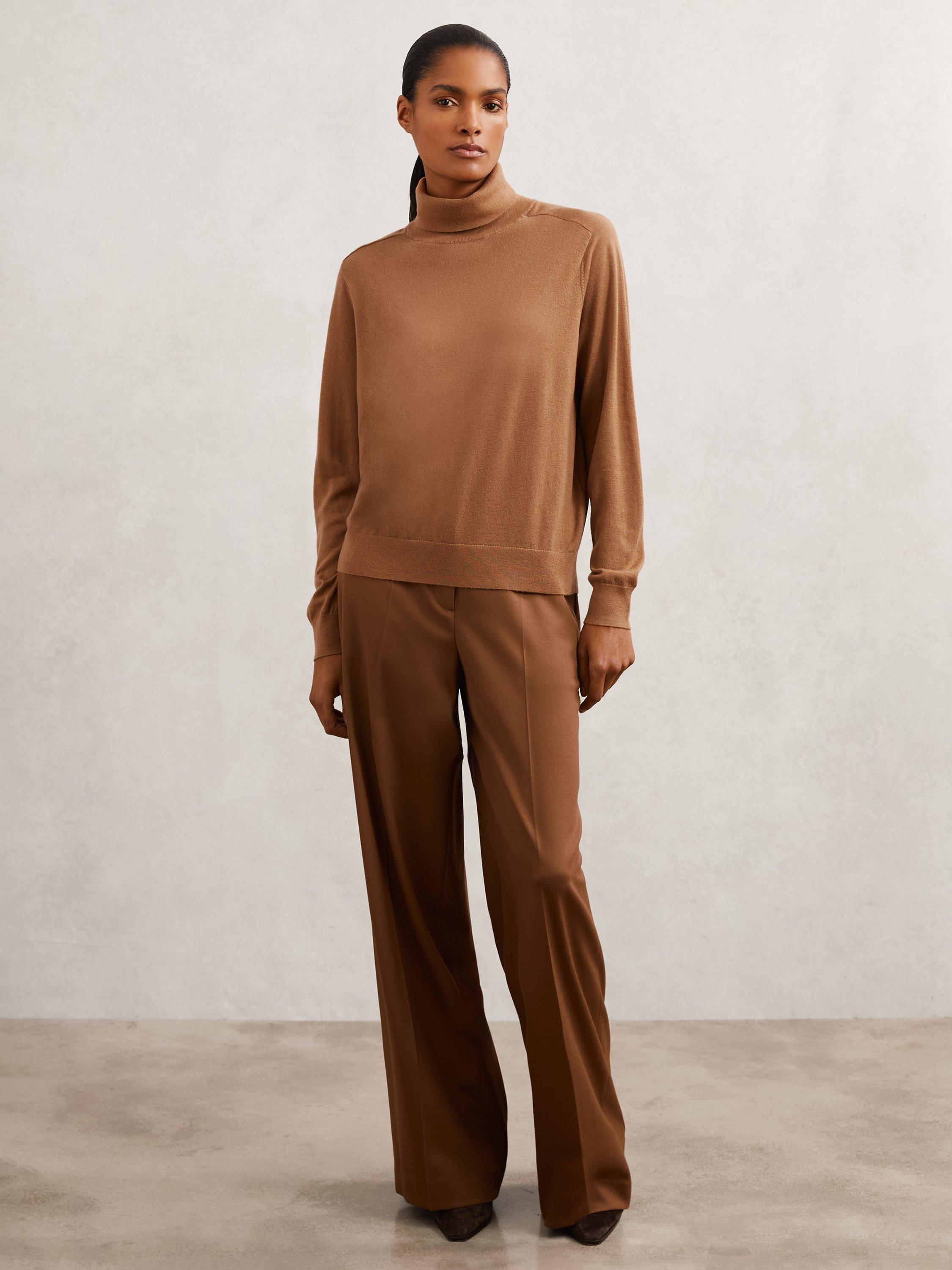 Product image 2 of 5, which shows Reiss Wendy Roll Neck Pure Wool Jumper, Camel, XS