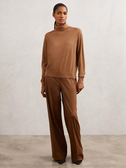 Reiss Wendy Roll Neck Pure Wool Jumper, Camel - view 2, Camel