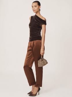 Reiss Demi Off Shoulder Velvet Top, Chocolate Brown