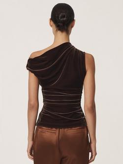 Reiss Demi Off Shoulder Velvet Top - view 2, Chocolate Brown