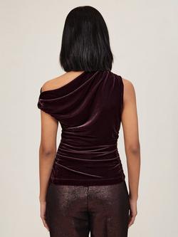Reiss Demi Off Shoulder Velvet Top - view 2, Plum Purple