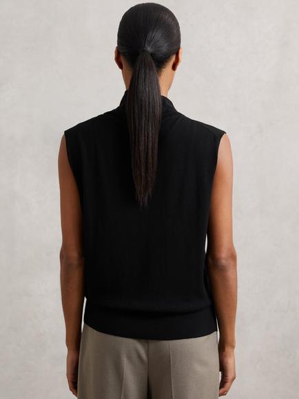 Reiss Harper High Neck Wool Jersey Top - view 2, Black