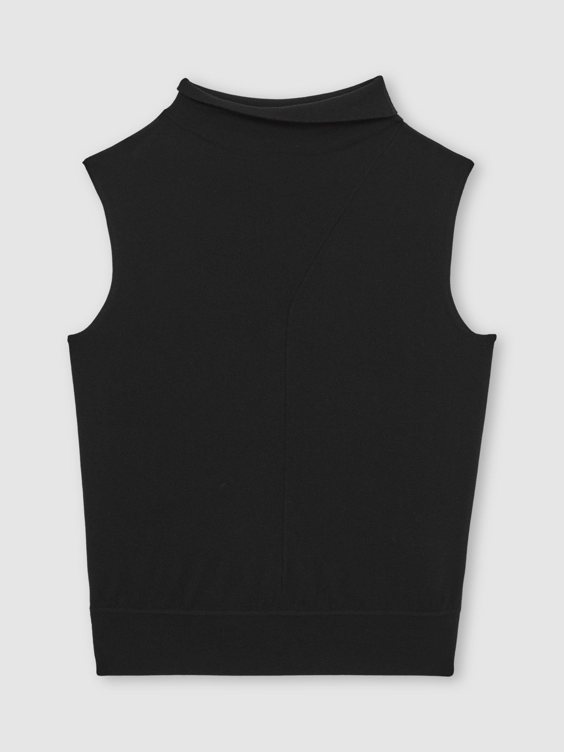 Product image 3 of 5, which shows Reiss Harper High Neck Wool Jersey Top, Black, XS