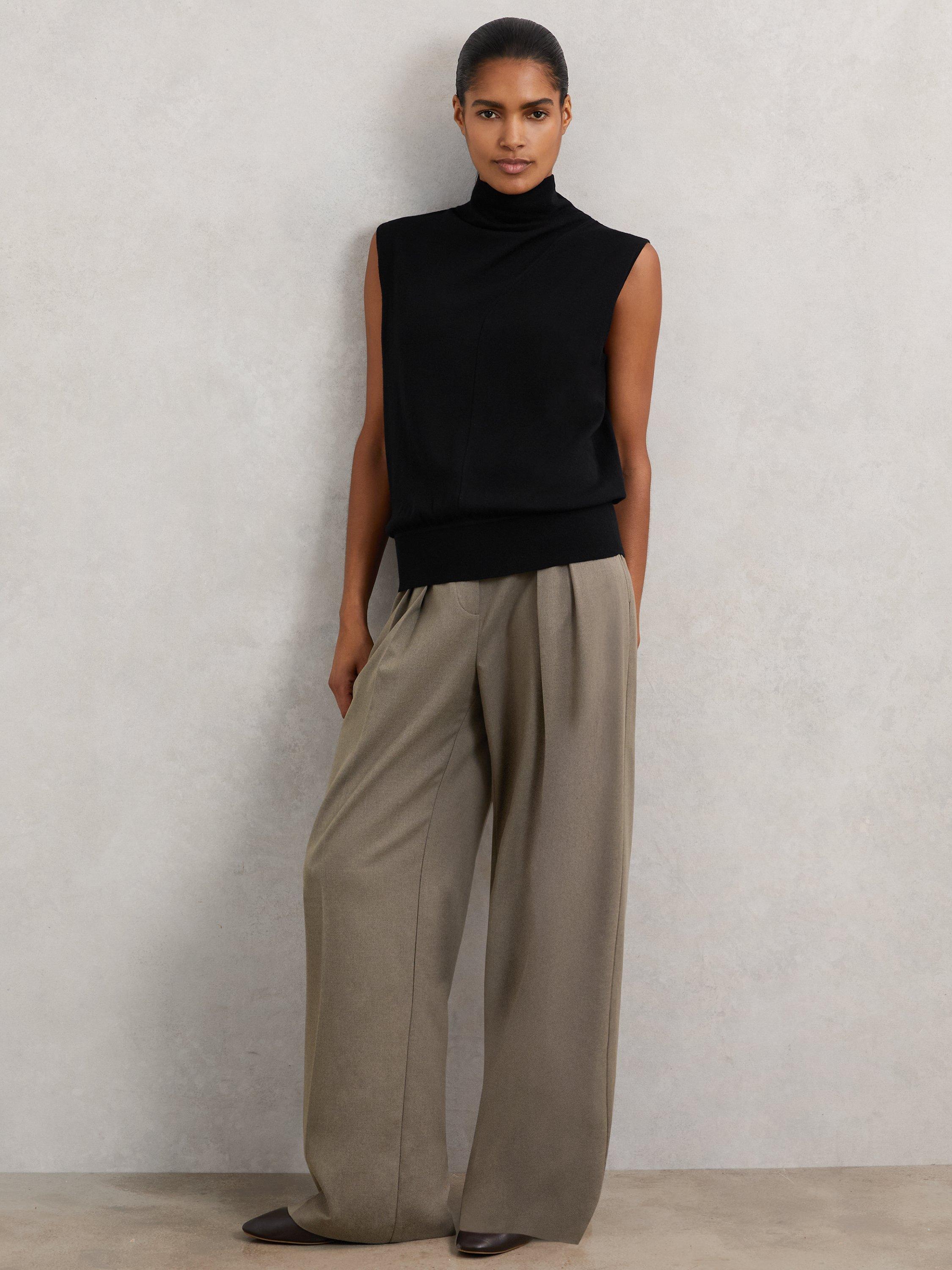 Product image 5 of 5, which shows Reiss Harper High Neck Wool Jersey Top, Black, XS