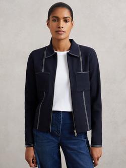 Reiss Ivy Stitch Knit Jacket, Navy, Navy