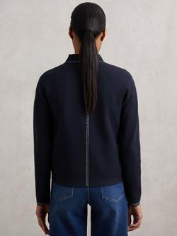 Reiss Ivy Stitch Knit Jacket, Navy - view 2, Navy