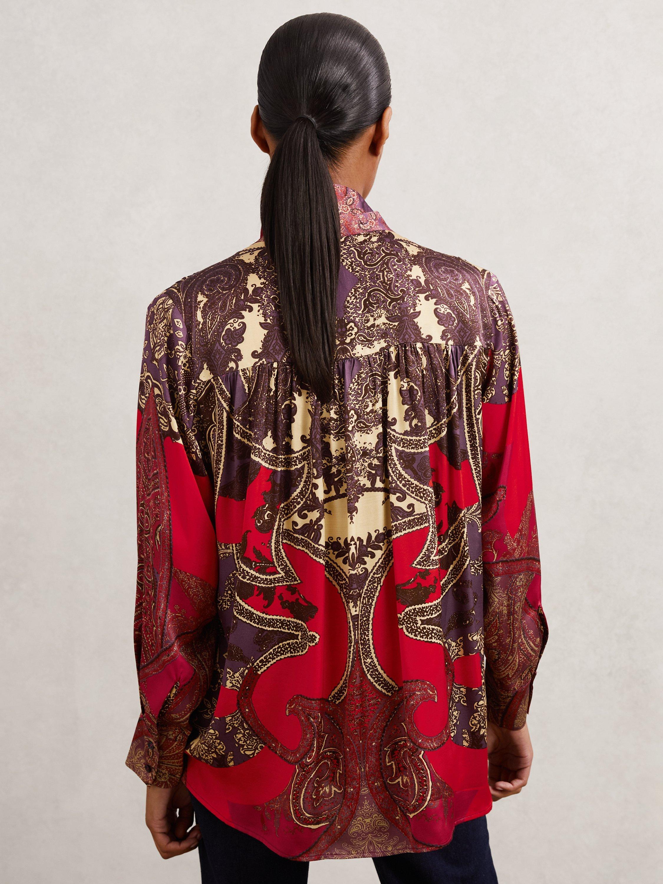 Product image 2 of 5, which shows Reiss Jade Paisley Top, Red, 6