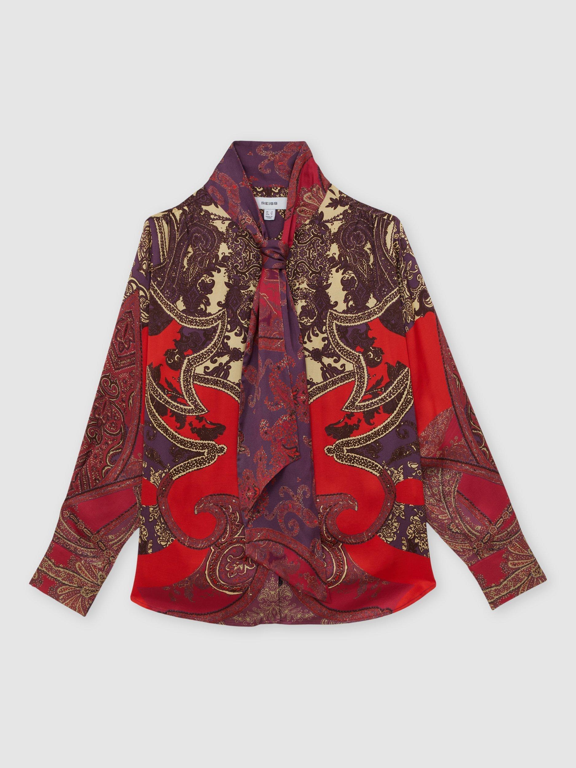 Product image 3 of 5, which shows Reiss Jade Paisley Top, Red, 6